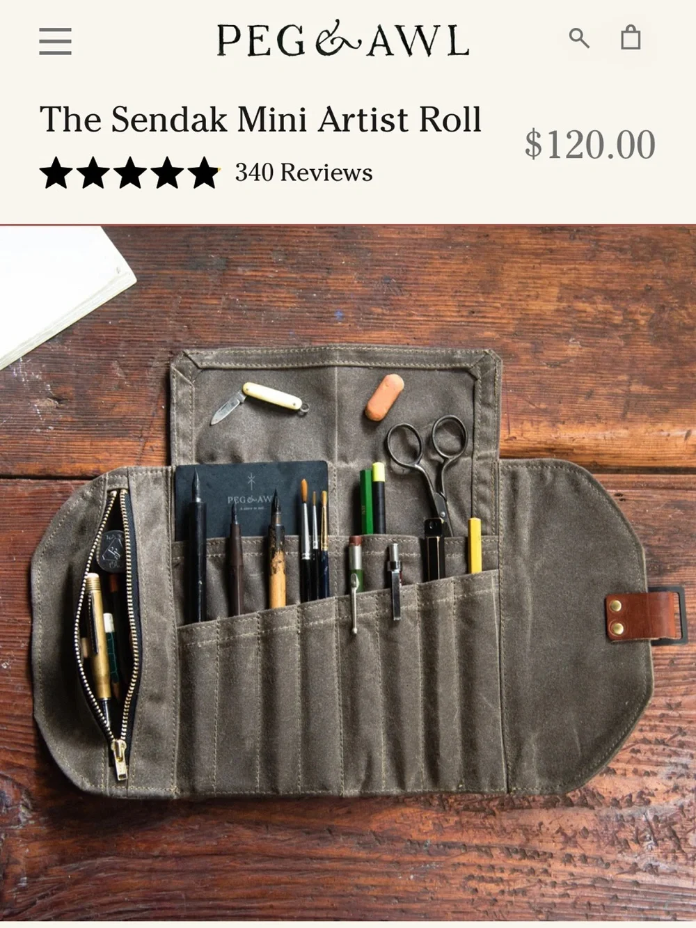 Canvas Tool Roll Organizer in Gray with Leather Strap